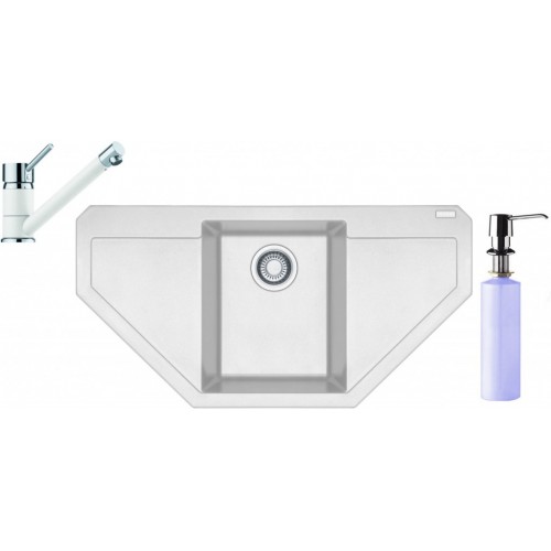 Franke SET G87 granitový drez MRG 612 E biela ľad + batéria FC 7477 biela+ dávkovač FD 300