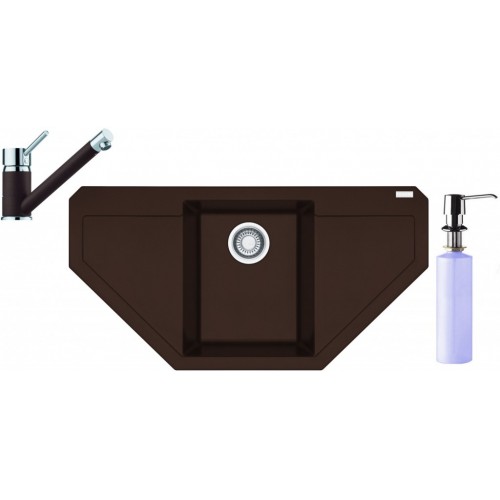 Franke SET G87 granitový drez MRG 612 E tmavo hnedá + batérie FC 7477 tmavo hnedá + dávkov