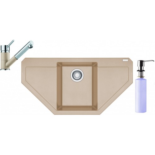 Franke SET G88 granitový drez MRG 612 E piesok + batéria FC 7486 piesok + dávkovač FD 300