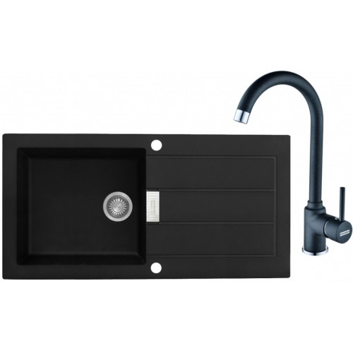 Franke SET T27 tectonitový drez SID 611 čierny + batéria FP 9900 čierna 114.0366.033