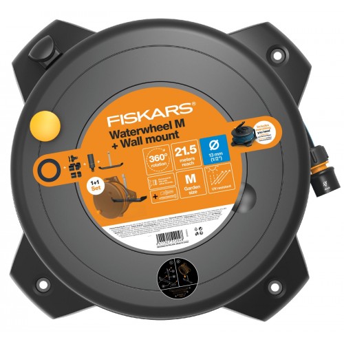 Súprava hadicových bubnov Fiskars M 1/2", dosah 21,5 m s nástenným držiakom 1059608 Súprava hadicových bubnov Fiskars M 1/2", dosah 21,5 m s nástenným držiakom 1059608
