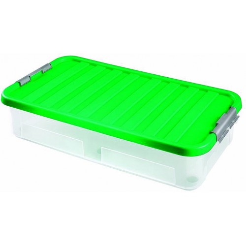 HEIDRUN Box úložný pod posteľ s vekom, 80 x 40 x 18 cm, 40 l, transparentná / zelená 1616
