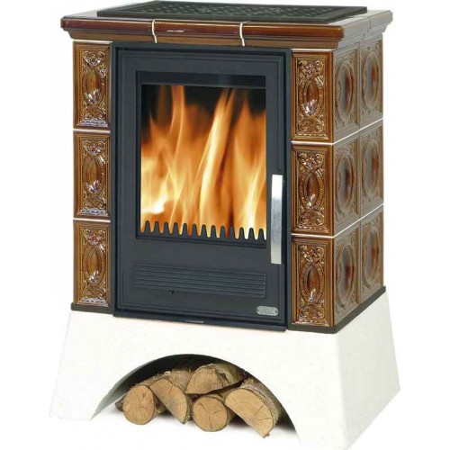 ABX Helvetia L Kachľové pece na drevo s liatinovou vložkou, hnedá