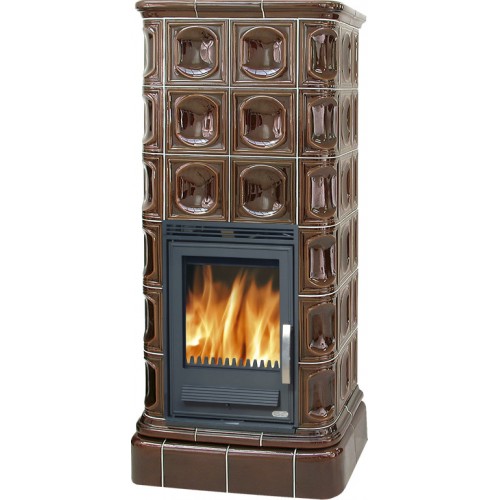 ABX Kaledonie L Kachľová pec na drevo s liatinovou vložkou, výmenníkom, hnedá