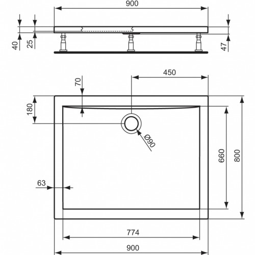 IDEAL Standard ULTRA Flat obdĺžniková sprchová vanička 90x80 cm , Ideal Grip K5178YK