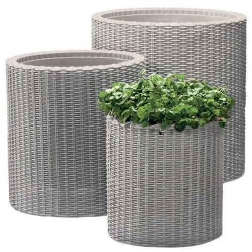 KETER S+M+L CYLINDER Sada kvetináčov 3ks, ratan, strieborno-sivá 17197934