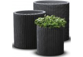 KETER S+M+L CYLINDER Sada kvetináčov 3ks, ratan, antracit 17197934