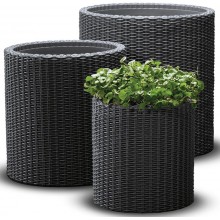 KETER S+M+L CYLINDER Sada kvetináčov 3ks, ratan, antracit 17197934