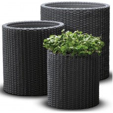 KETER S+M+L CYLINDER Sada kvetináčov 3ks, ratan, antracit 17197934