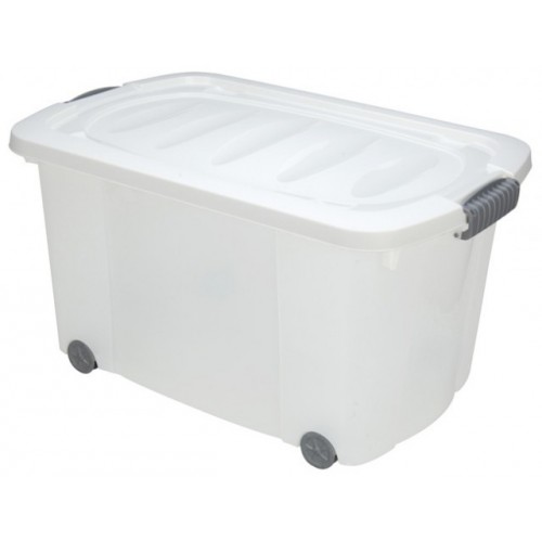 KAISERHOFF Úložný box pojazdný s klip vekom 45 l plastový 60x40x32 cm cm biely KO-Y5498069