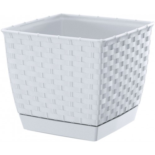 Prosperplast RATOLLA SQUARE Kvetináč s miskou 25cm, 8,2l, biela DRLK250