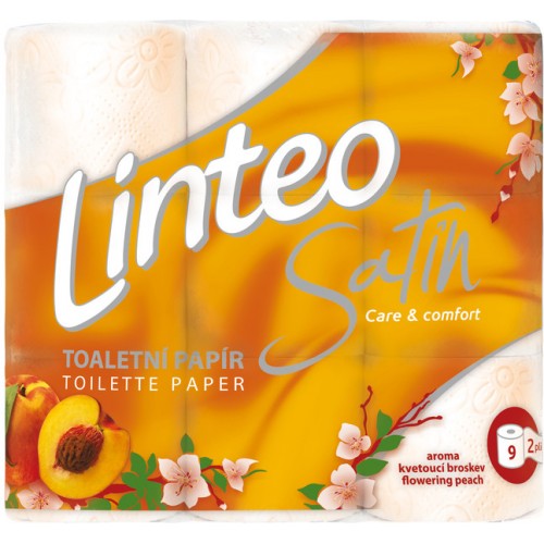 LINTEO SATIN Toaletný papier kvitnúce broskyňa, 9 rolí, biely, 2-vrstvový 20680 