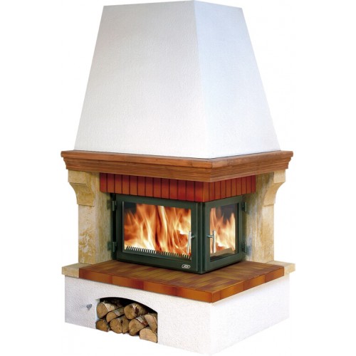 ABX London Klasik TV výmenník 7,2 kW, Krb rohový, sokel biely, rímsa drevo, ľavý