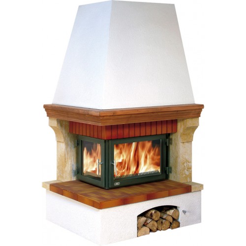 ABX London Klasik TV výmenník 7,2 kW, Krb rohový, sokel biely, rímsa drevo, pravý