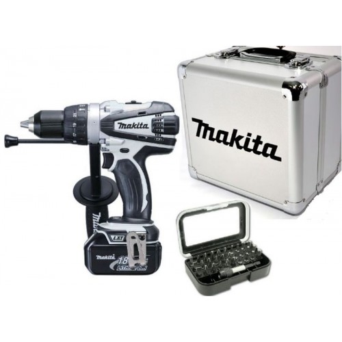 MAKITA Aku vŕtačka s príklepom 2x aku 18V / 4.0Ah + sada bitov D-30667 + hliníkový kufor D