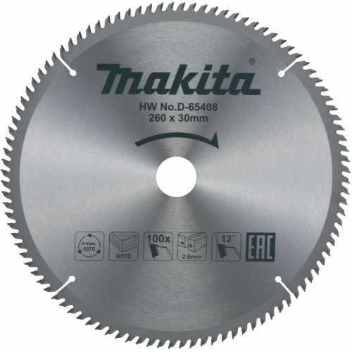 Makita D-65408 Pílový kotúč na drevo 260mm x 30mm, 100 zubov