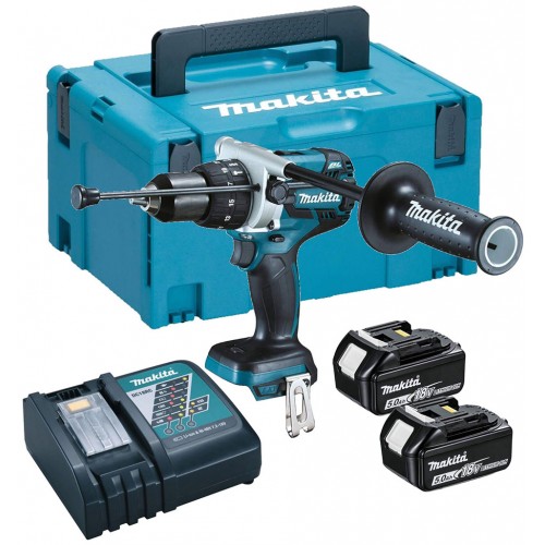 BAZÁR Makita DHP481RTJ Aku bezuhlíkový príklepový skrutkovač Li-ion 18V 2x 5,0 Ah aku