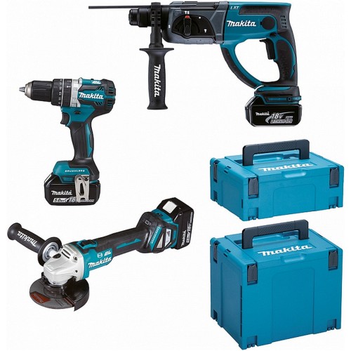 Makita DLX3093TJ Aku sada DGA513Z+DHR202Z+DHP484Z Li-ion LXT 18V (3xBL1850B+DC18RC+MAKPAC)