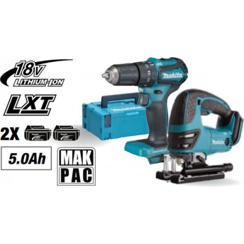 Makita HF2108-5 Aku príklepový skrutkovač DHP483RTJ + priamočiara píla DJV180Z