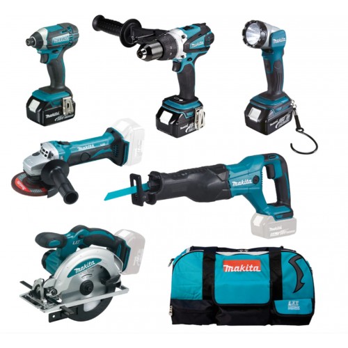 Makita DLX6046 Aku set DGA452Z+DHP458Z+DJR186Z+DML802+DSS610Z+DTD152Z+195584-2+3xBL1830B