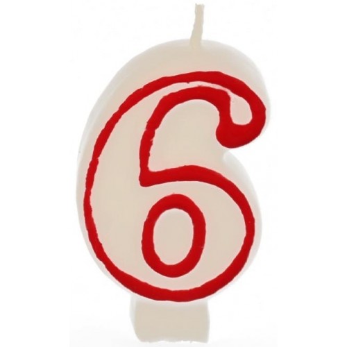 PAPSTAR Narodeninová sviečka - číslica 6 - biela s červeným okrajom 7,3 cm PAPSTAR Narodeninová sviečka - číslica 6 - biela s červeným okrajom 7,3 cm