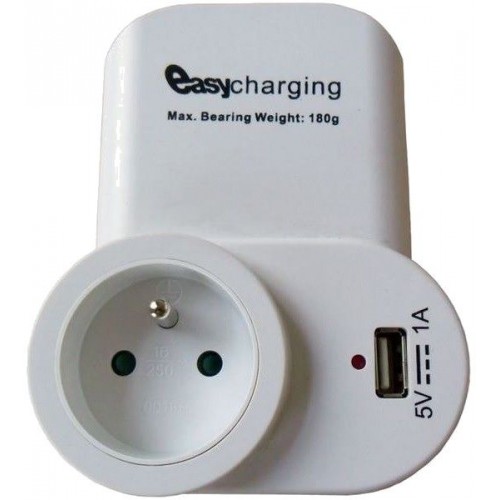 PHT USB nabíjací adaptér s priebežnou zásuvkou, 1000mA, držiak na telefón, DC23