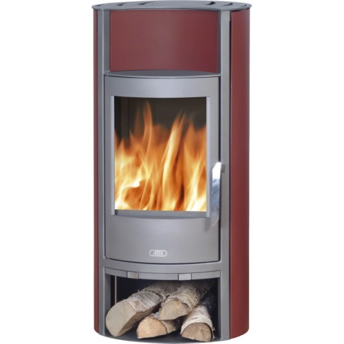 ABX Pori 4671-5, krbové kachle na drevo, šedý plech + červené boky