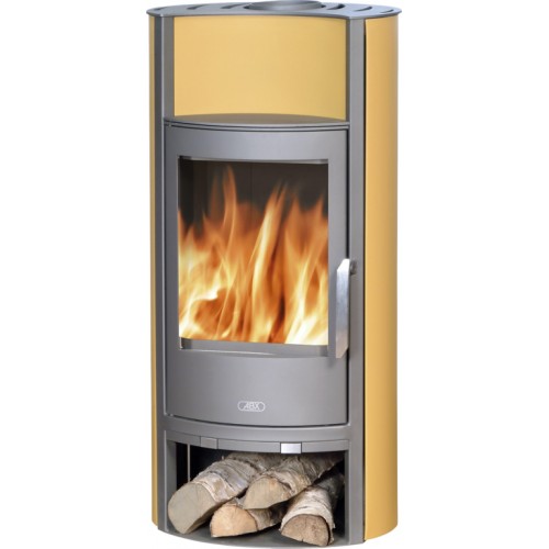 ABX Pori 4671-5, krbové kachle na drevo, šedý plech + žlté boky