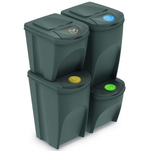 Prosperplast SORTIBOX Sada 4 odpadkových košov, 2x25l a 2x35l, antracit IKWBMS4