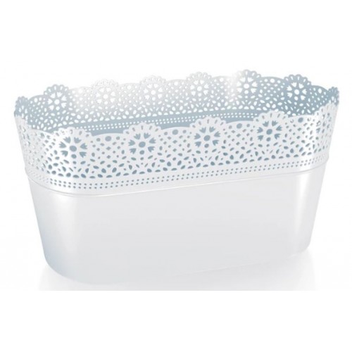 Prosperplast LACE kvetináč s čipkou 28,5 x 13,5 cm, biela DLAC285