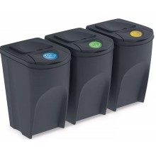 Prosperplast SORTIBOX Sada 3 odpadkových košov 3x35l, antracit IKWB35S3