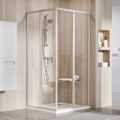 RAVAK SUPERNOVA SRV2-S 90 rohový sprchovací kút/dvere, white + transparent 14V70102Z1