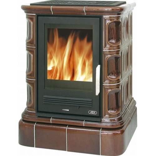 ABX Regina L, Kachľové pece na drevo s lit vložkou a výmenníkom, kachľový sokel, hnedá