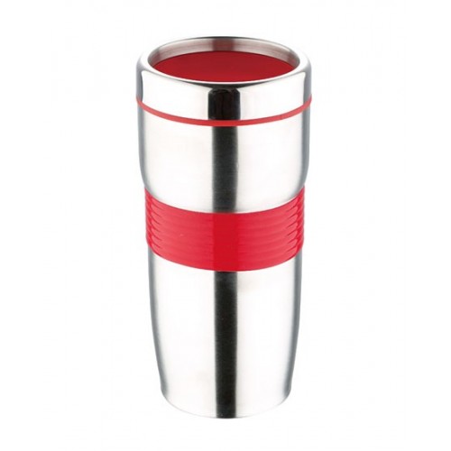 RENBERG Termohrnček nerez / silikón 450 ml, červená RB-3021cerv