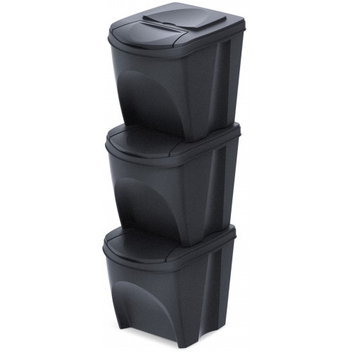 Prosperplast SORTIBOX ECO WOOD Sada 3 odpadkových košov 3x25l, antracit IKWB25S3W