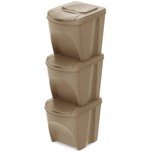 Prosperplast SORTIBOX ECO WOOD Sada 3 odpadkových košov 3x25l, naturo IKWB25S3W