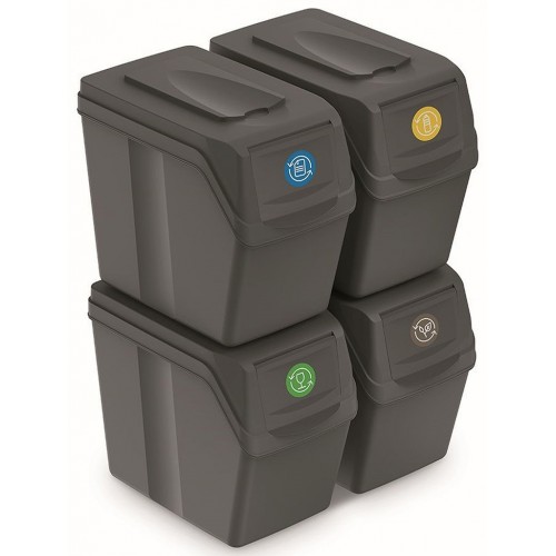Prosperplast SORTIBOX I Sada 4 odpadkových košov 4x20l, šedý kámeň ISWB20S4