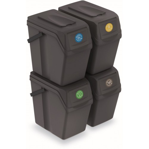 Prosperplast SORTIBOX II Sada 4 odpadkových košov 4x25l, antracit ISWB25S4 Prosperplast SORTIBOX II Sada 4 odpadkových košov 4x25l, antracit ISWB25S4