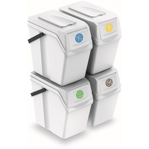 Prosperplast SORTIBOX II Sada 4 odpadkových košov 4x25l, biela ISWB25S4