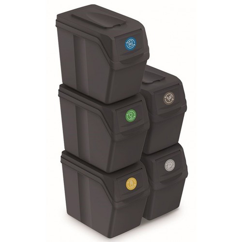 Prosperplast SORTIBOX I Sada 5 odpadkových košov 5x20l, antracit ISWB20S5 Prosperplast SORTIBOX I Sada 5 odpadkových košov 5x20l, antracit ISWB20S5