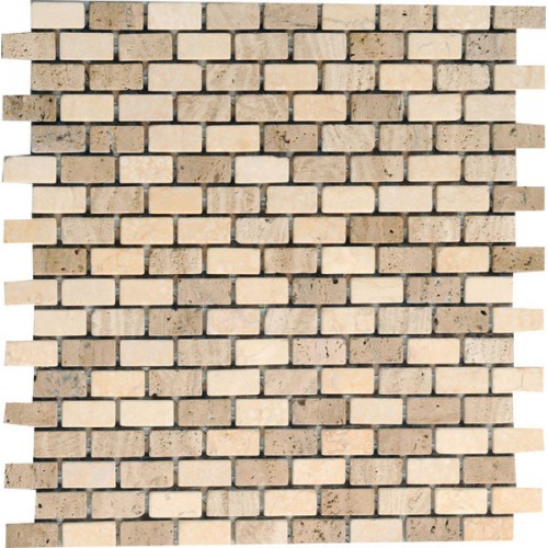 SAPHO ROCA BEIGE & travertín kamenná mozaika, plato 30,5x30,5; 1,5x3 (bal. 15 ks) HPF33