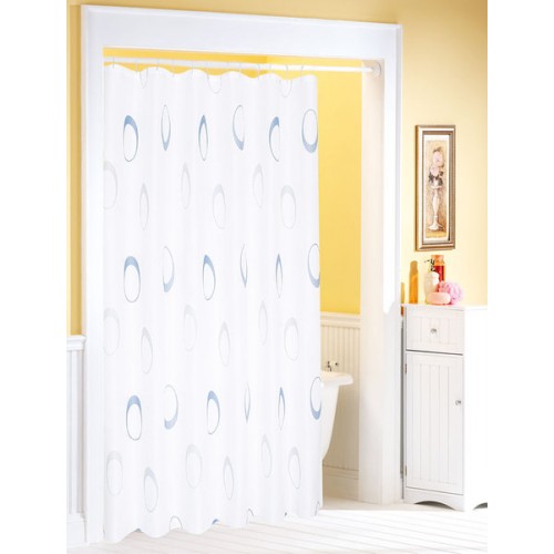 AQUALINE sprchový záves 180 x 200cm, biela s modrými kruhmi 23169