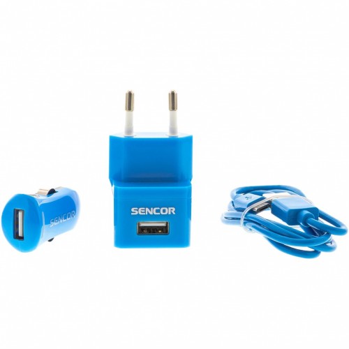 SENCOR KIT SCO 515-000BL USB kábel, nabíjačka modrá 1M / WALL / CAR 30014837