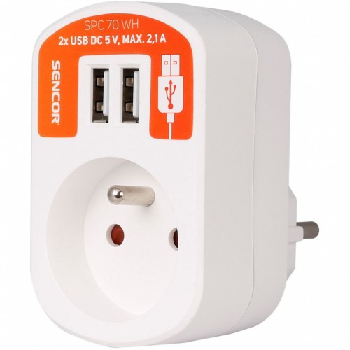 SENCOR SPC 70 WH zásuvka s 2x USB, 5V / 2100mA biela 50002190 SENCOR SPC 70 WH zásuvka s 2x USB, 5V / 2100mA biela 50002190