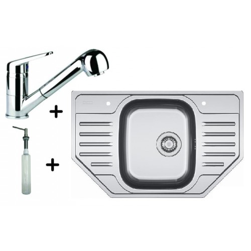 Franke SET N39 nerezový drez PXN 612 E+drezová batéria FC 9547.031+dávkovač saponátu HC20