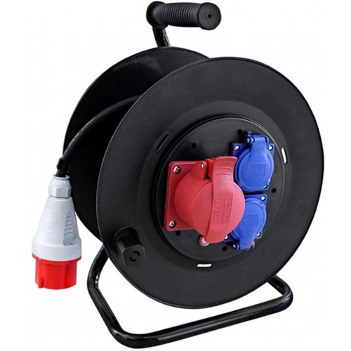 SOLIGHT PB40 predlžovací prívod na bubne, 3 zásuvky, 400V + 230V, 25m gumový kábel, IP44 SOLIGHT PB40 predlžovací prívod na bubne, 3 zásuvky, 400V + 230V, 25m gumový kábel, IP44