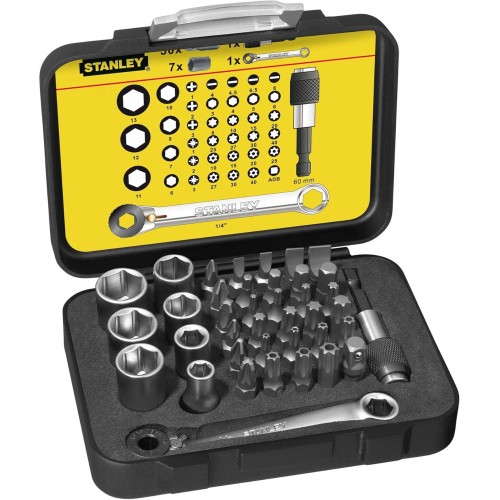 Stanley 1-13-907 1/4" 40dielna sada bitov s račňovým kľúčom Expert