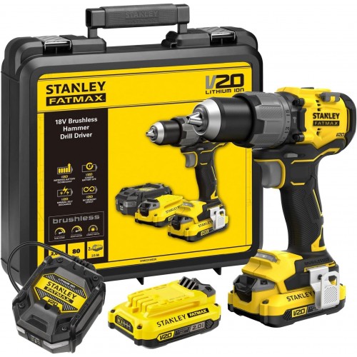 Stanley SFMCD726D2K FatMax V20 Aku bezuhlíková vŕtačka s príklepom (80Nm/18V/2x2,0Ah) Stanley SFMCD726D2K FatMax V20 Aku bezuhlíková vŕtačka s príklepom (80Nm/18V/2x2,0Ah)