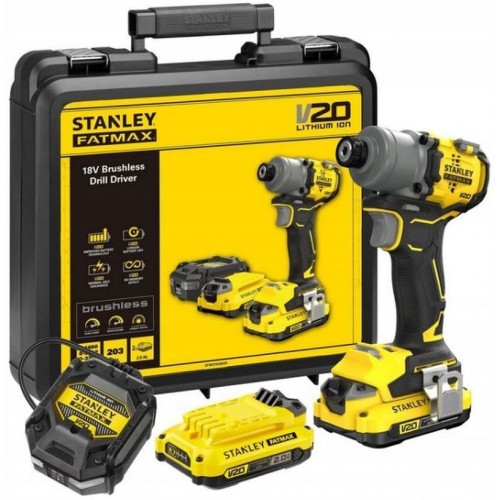 Stanley SFMCF830D2K FatMax Aku bezuhlíkový rázový uťahovák 1/4" (18V/2x2,0Ah), kufor
