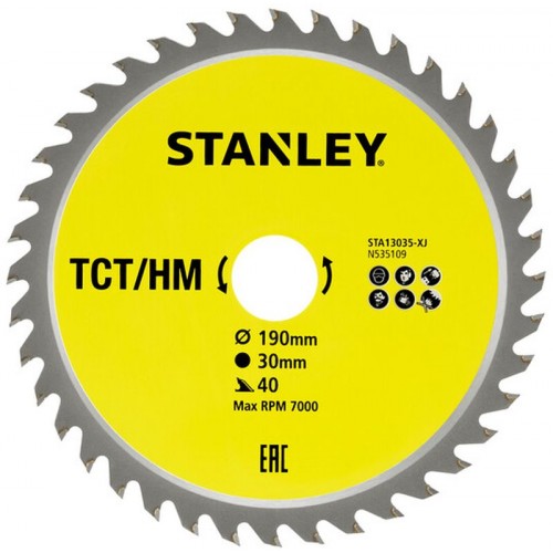 Stanley STA13035 Pílový kotúč TCT/HM pre priečne rezy 190x30mm, 40 zubov Stanley STA13035 Pílový kotúč TCT/HM pre priečne rezy 190x30mm, 40 zubov